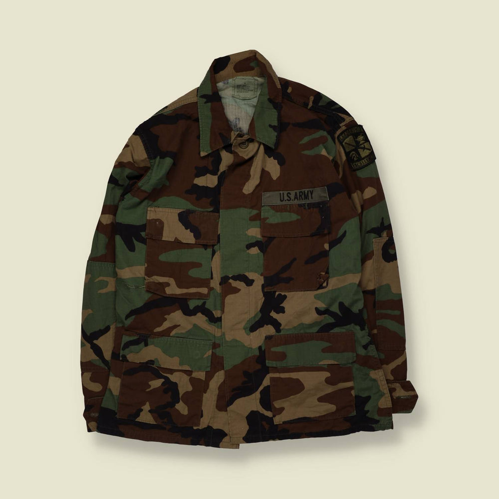 1980s–1990s | U.S. Army | Woodland Camouflage BDU Combat Shirt - S