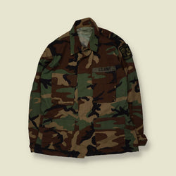 1980s–1990s | U.S. Army | Woodland Camouflage BDU Combat Shirt - S