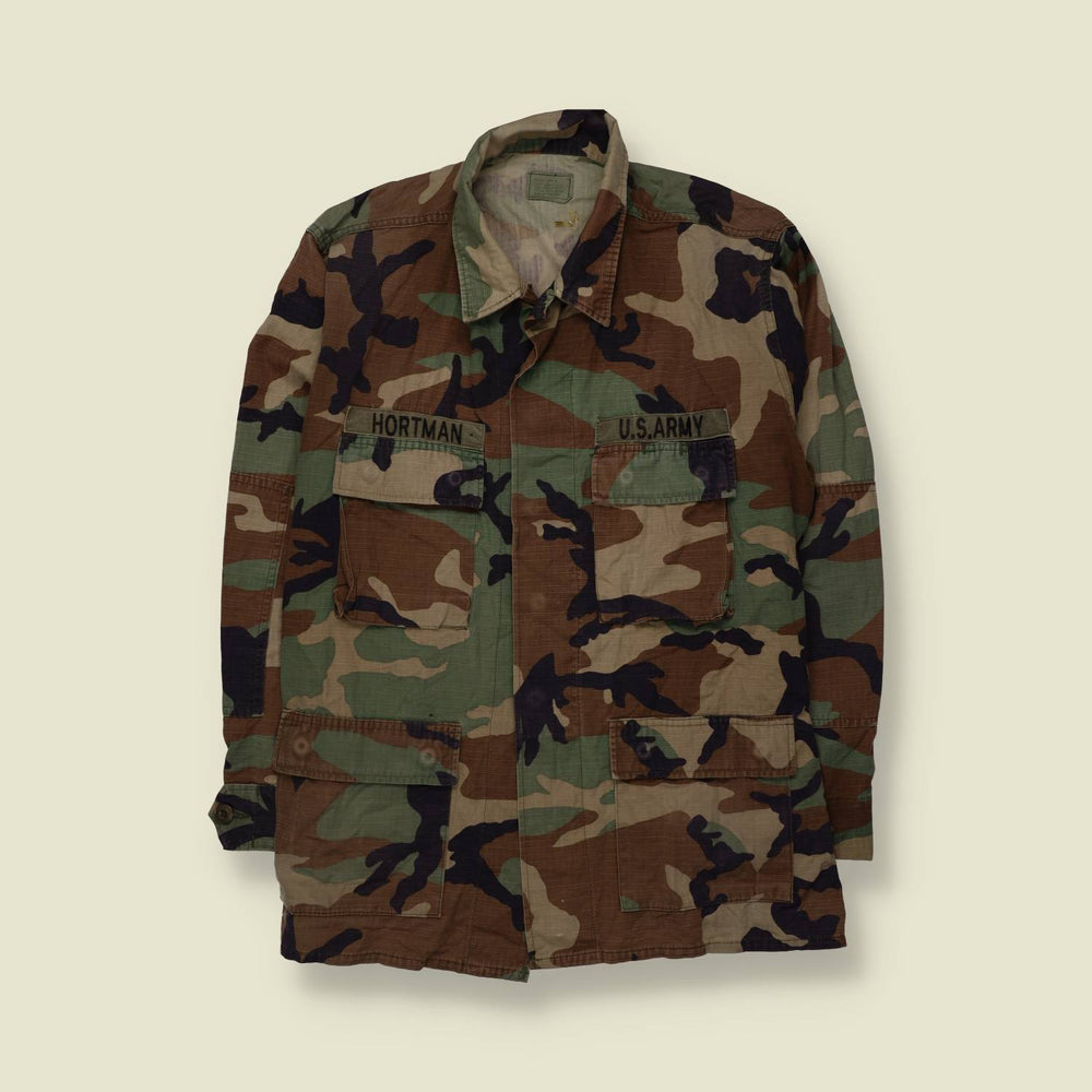 1980s–1990s | U.S. Army | Woodland Camouflage BDU Combat Shirt - XL