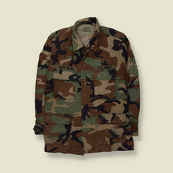 1980s–1990s | U.S. Army | Woodland Camouflage BDU Combat Shirt - XL
