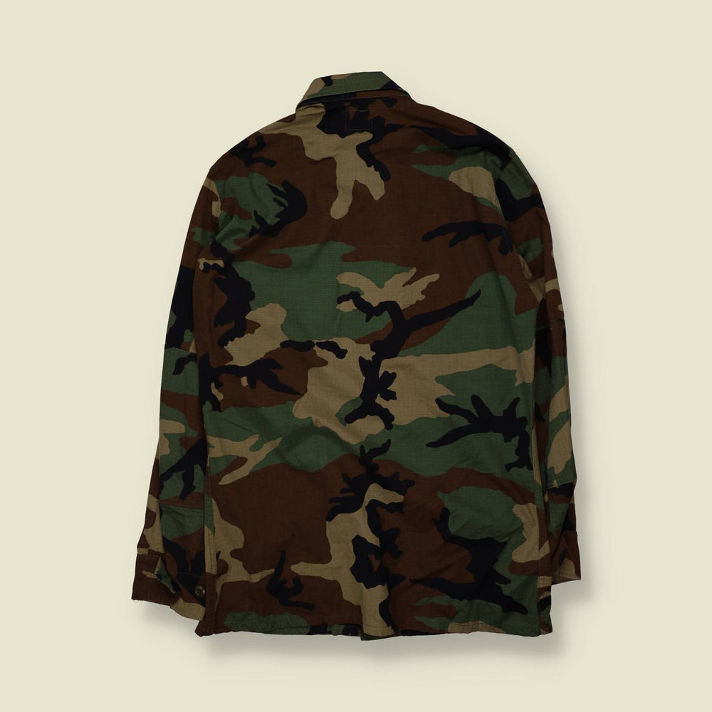 1980s–1990s | U.S. Army | Woodland Camouflage BDU Combat Shirt - M