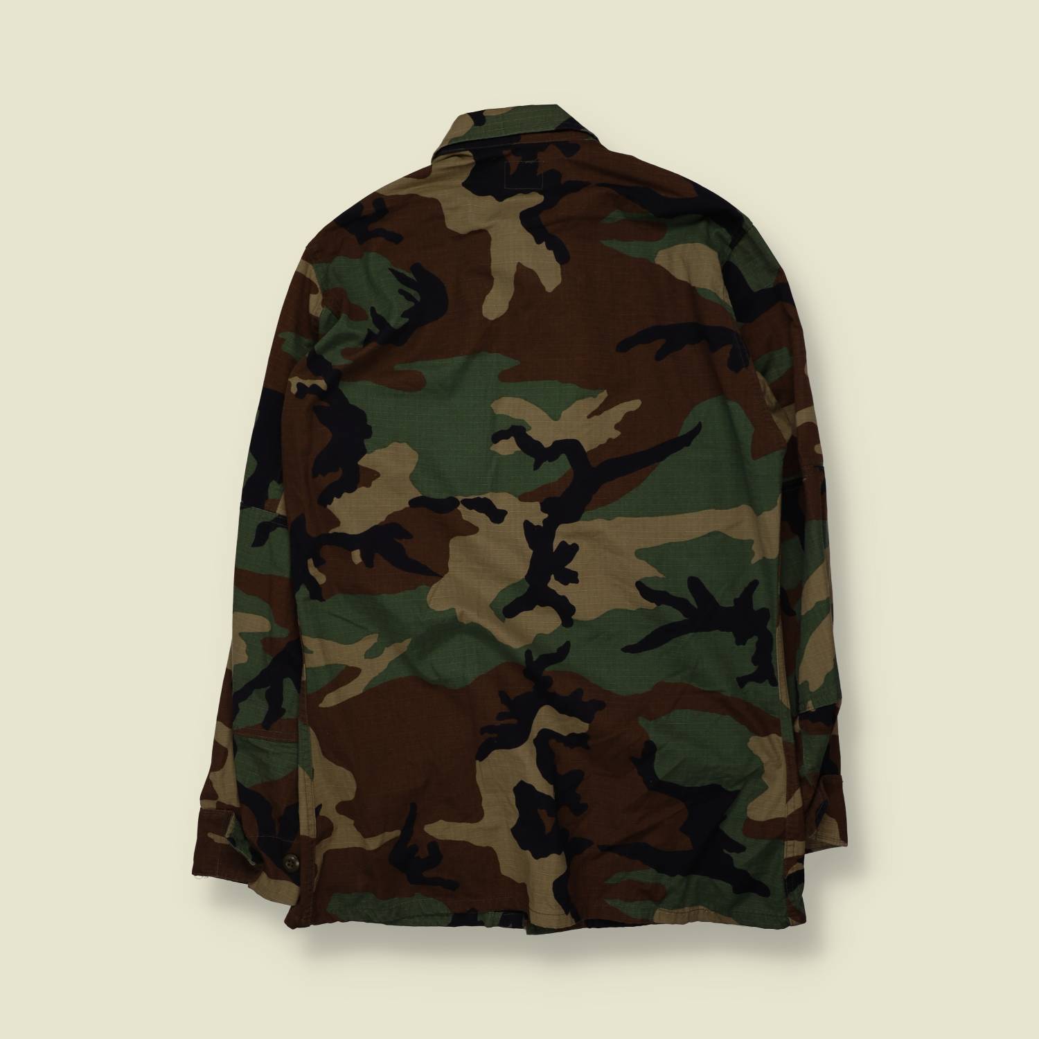 1980s–1990s | U.S. Army | Woodland Camouflage BDU Combat Shirt - M