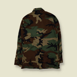1980s–1990s | U.S. Army | Woodland Camouflage BDU Combat Shirt - M