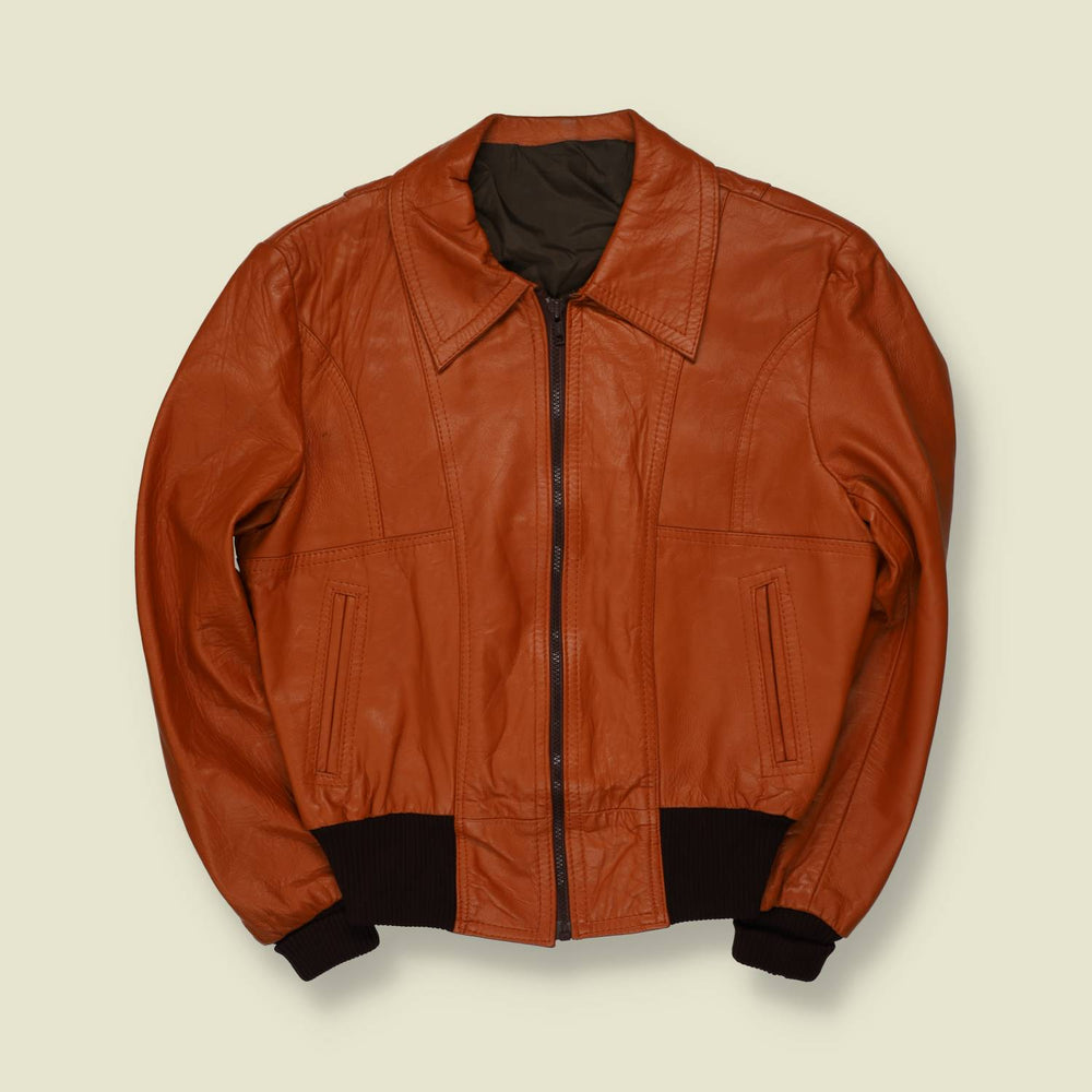 1970s | Leather Bomber Jacket | Brown - S