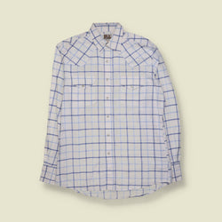 1980s | Ely | Western Shirt | White And Blue Check - L