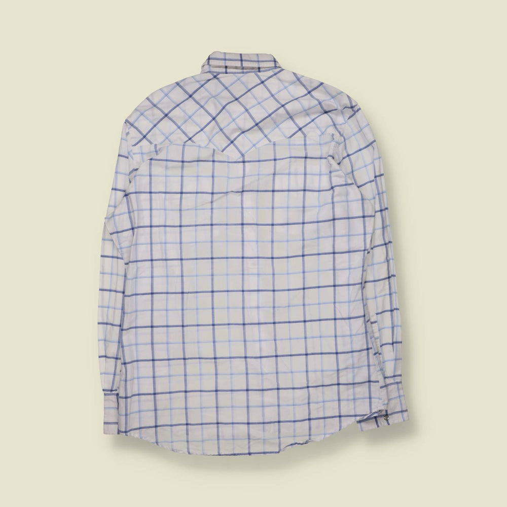 1980s | Ely | Western Shirt | White And Blue Check - L
