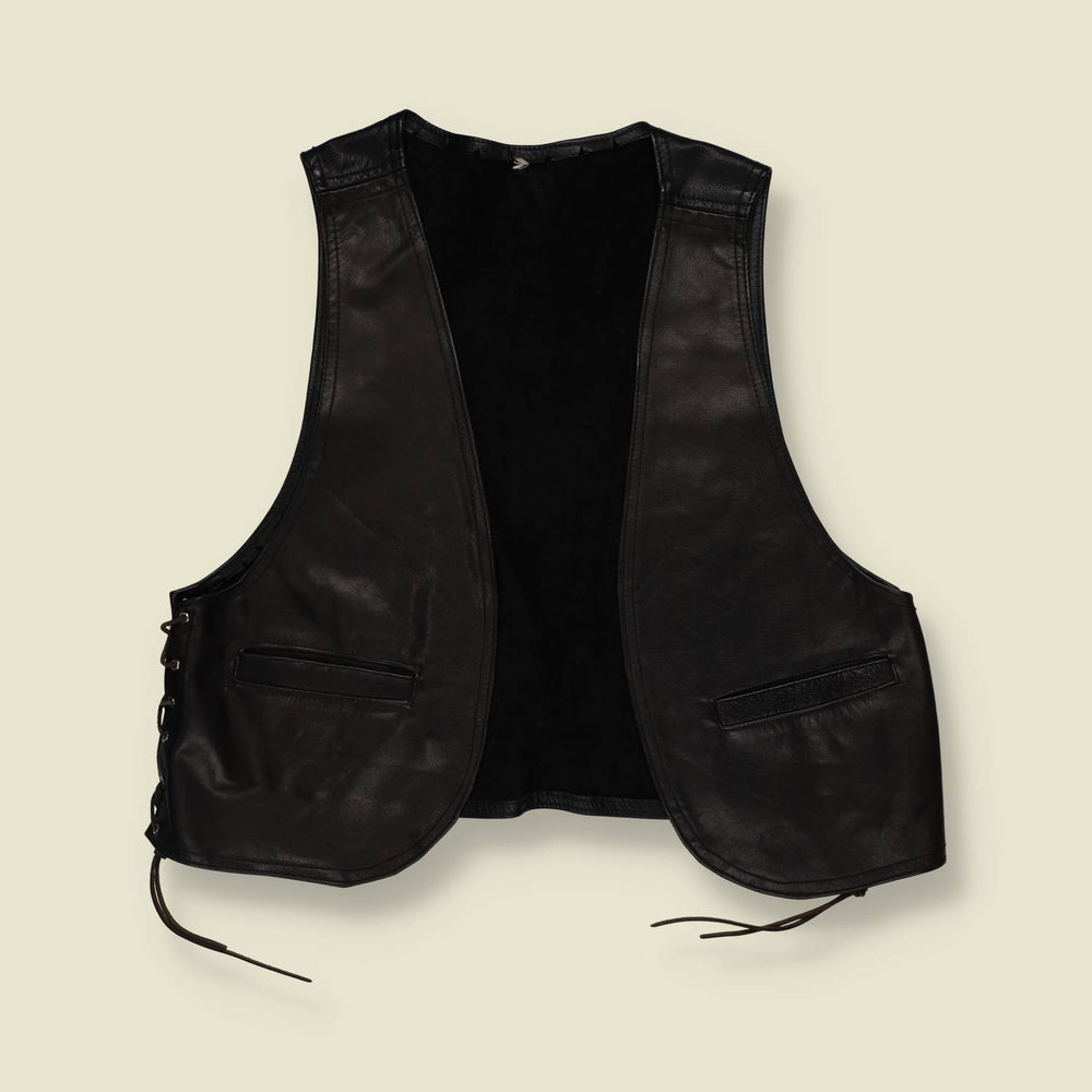 1980s | Leather Gilet | Black – L