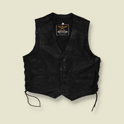1980s | Genuine Leather | Heavy Leather Gilet | Black - L