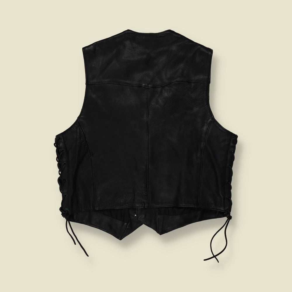 1980s | Genuine Leather | Heavy Leather Gilet | Black - L