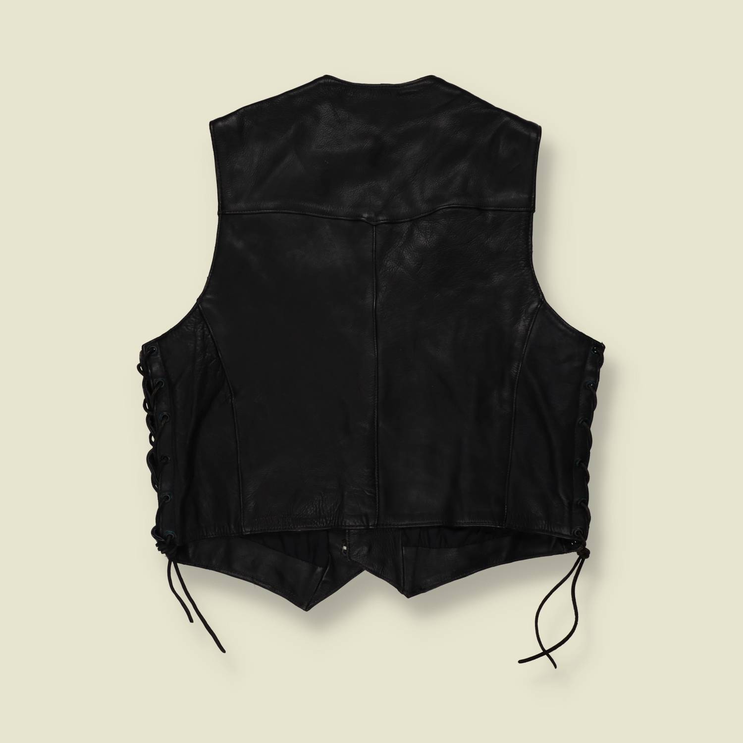 1980s | Genuine Leather | Heavy Leather Gilet | Black - L