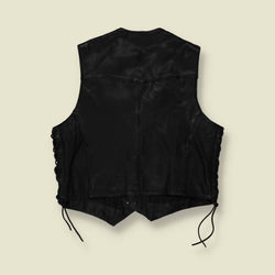 1980s | Genuine Leather | Heavy Leather Gilet | Black - L