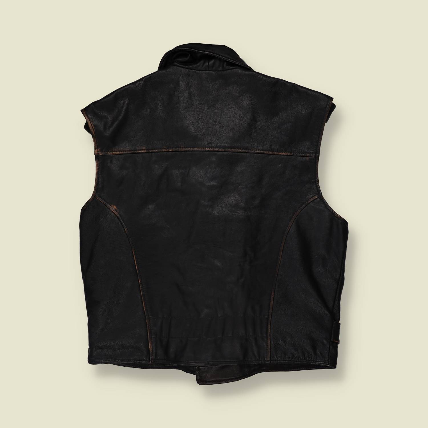 1980s | The Flying Jackets | Sleeveless Biker Leather Jacket | Black - XL