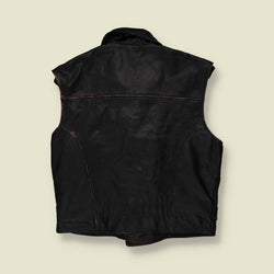 1980s | The Flying Jackets | Sleeveless Biker Leather Jacket | Black - XL