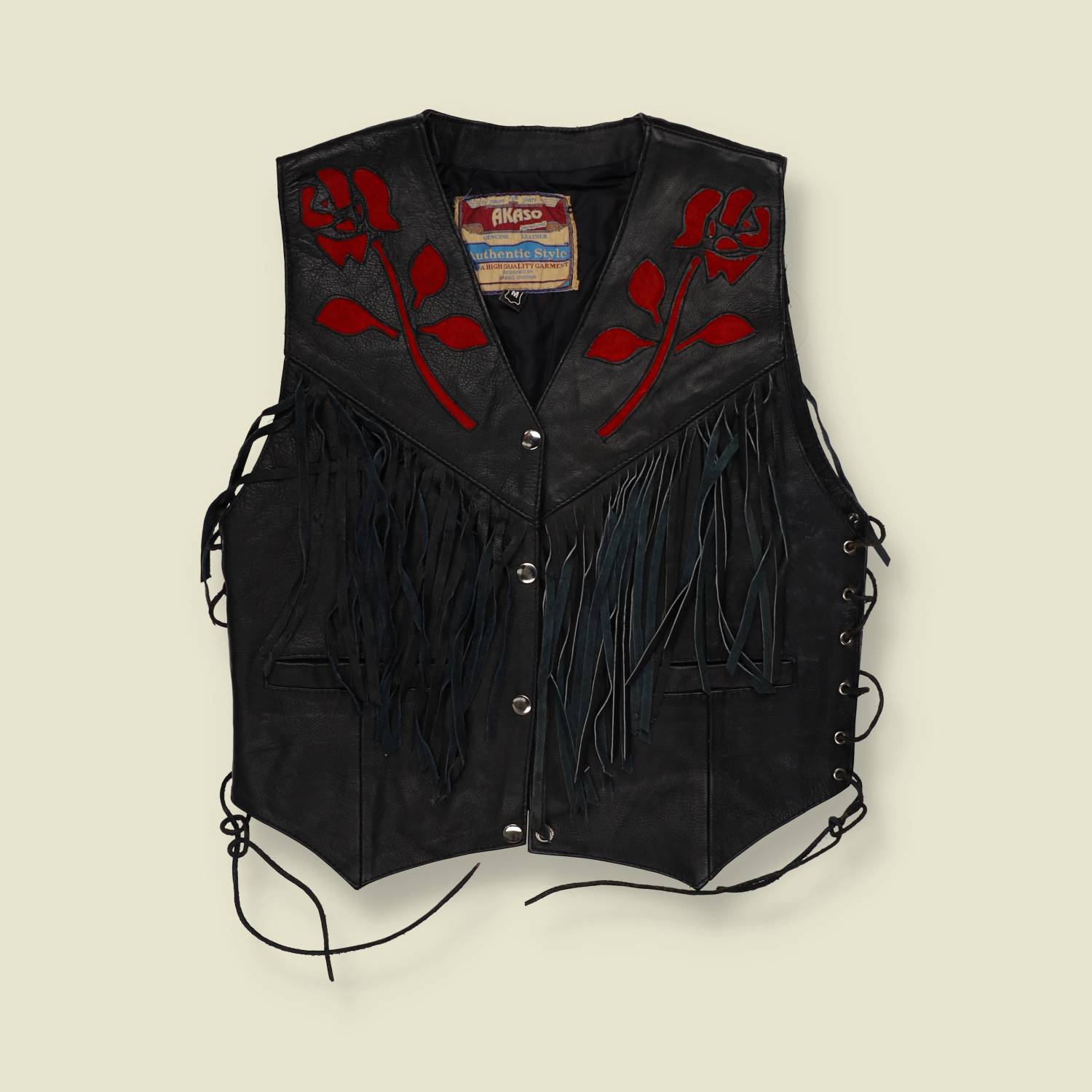 1980s | Akaso | Fringed Leather Gilet | Black - XXS