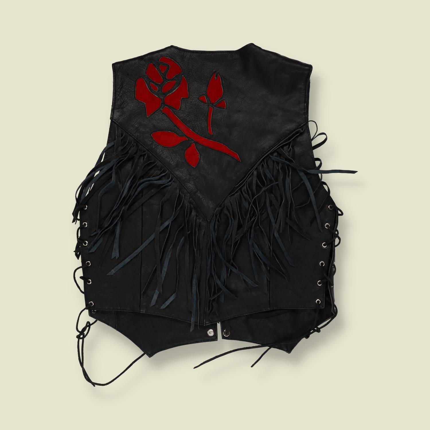 1980s | Akaso | Fringed Leather Gilet | Black - XXS