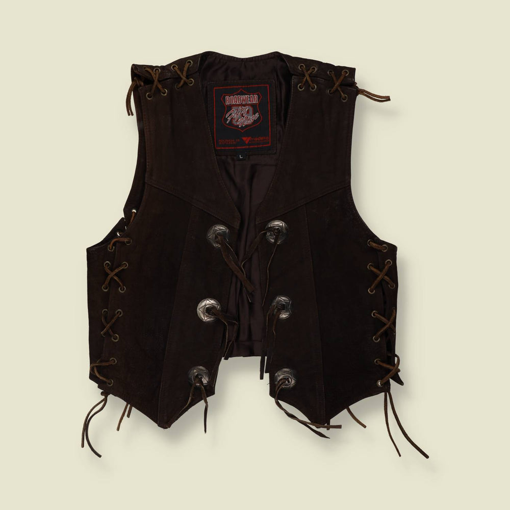 1980s | Roadwear | Suede Leather Gilet | Brown - S