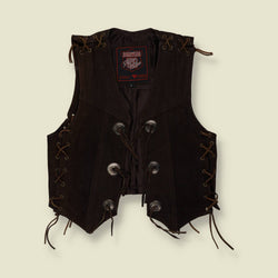 1980s | Roadwear | Suede Leather Gilet | Brown - S