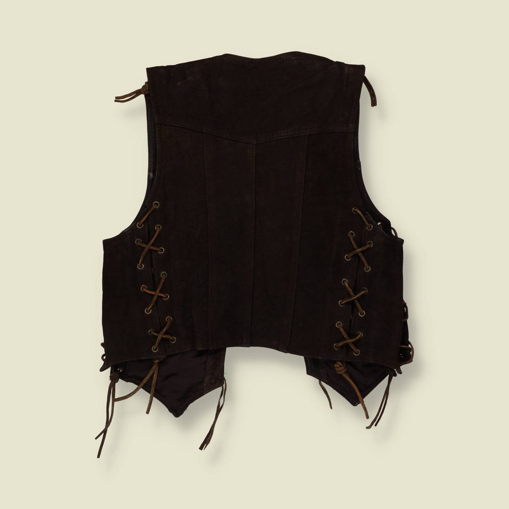 1980s | Roadwear | Suede Leather Gilet | Brown - S