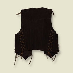 1980s | Roadwear | Suede Leather Gilet | Brown - S