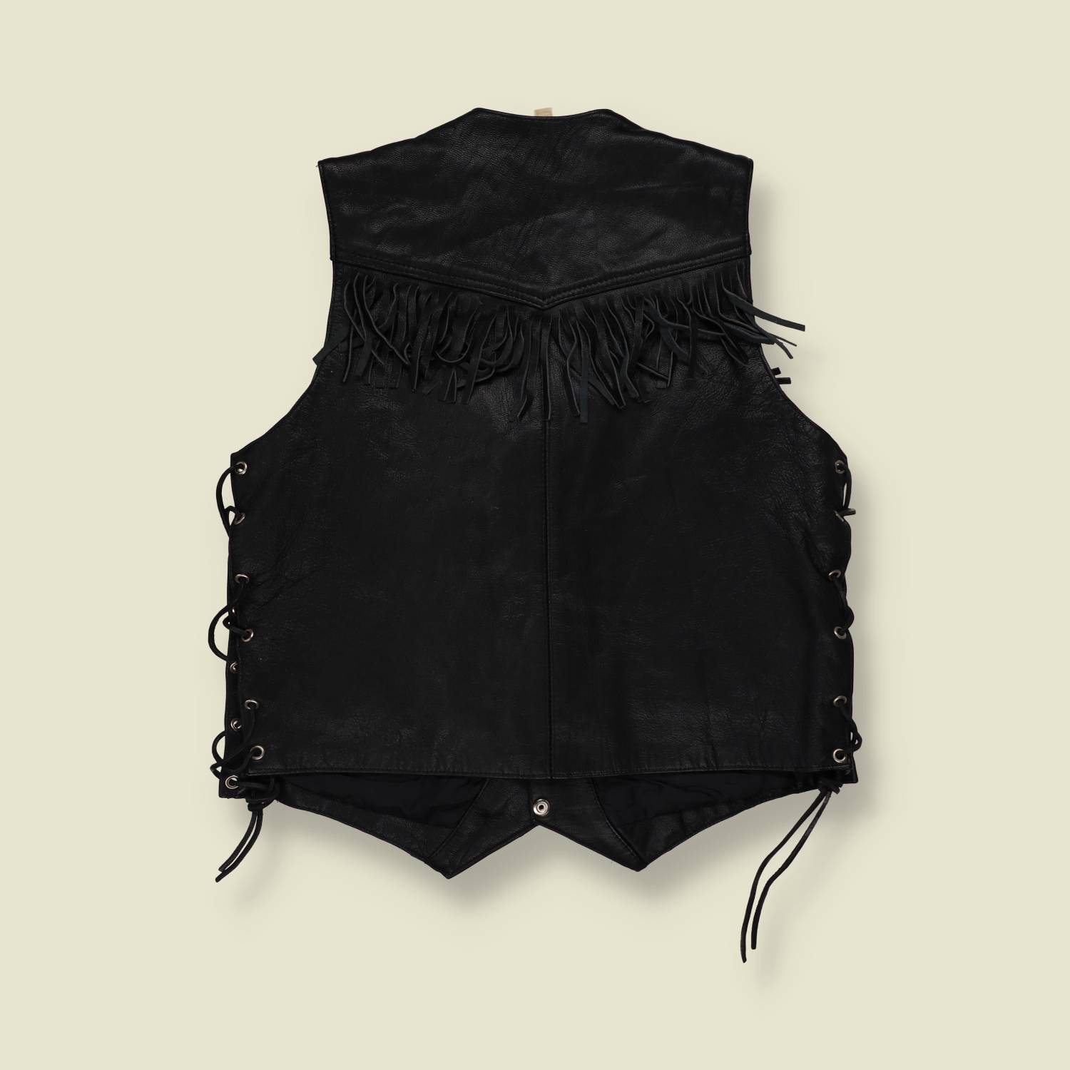 1980s | Feha | Fringed Leather Gilet | Black - M
