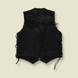 1980s | Feha | Fringed Leather Gilet | Black - M