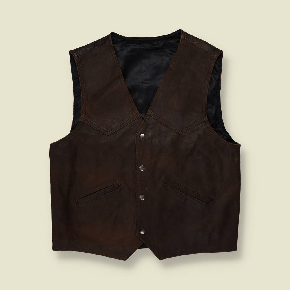 1980s | Western Style Suede Leather Gilet | Brown - M