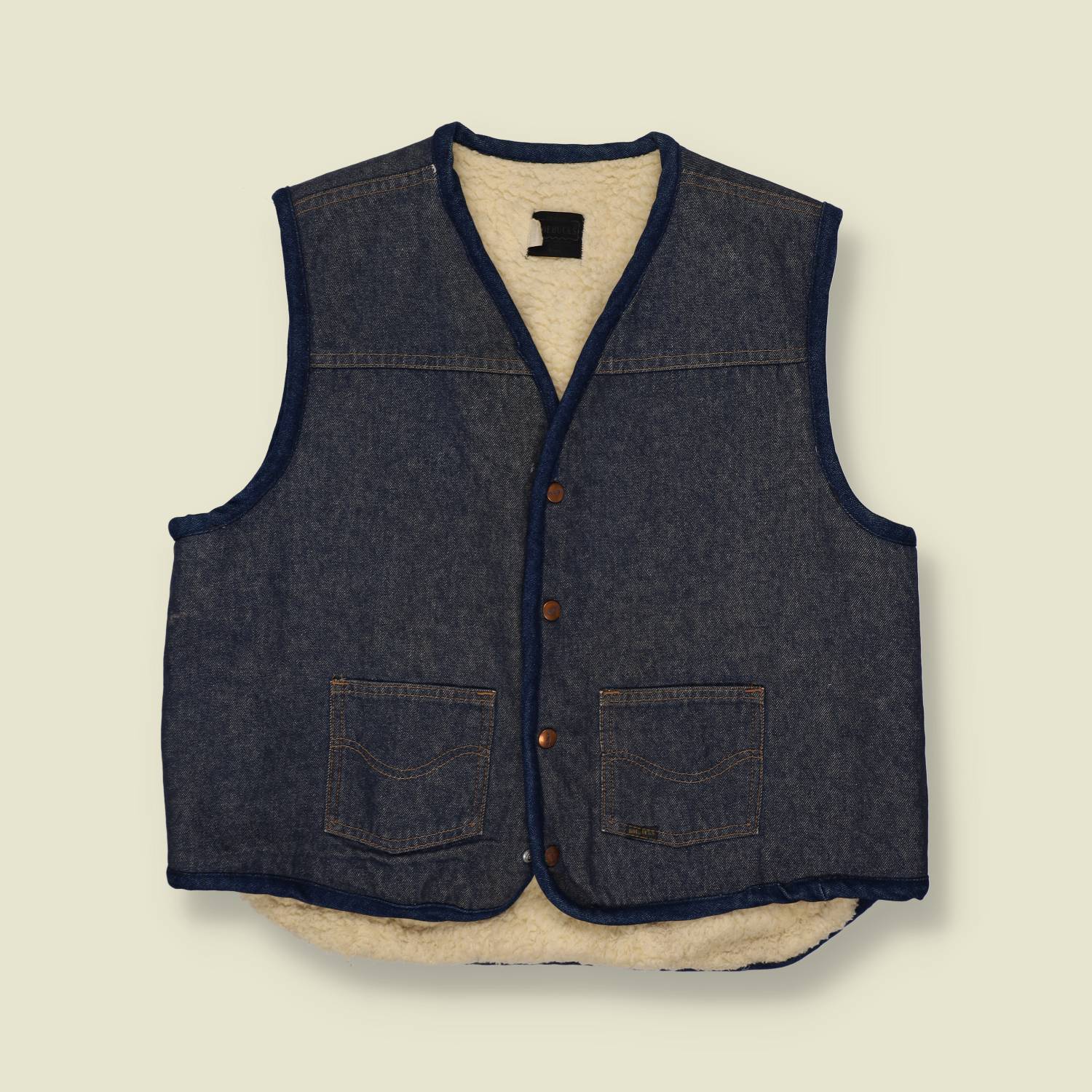 1960s Sherpa Lined  Denim Vest - XL
