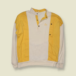 1970s | Puma | Colour Block Popper Neck Sweatshirt | Yellow & White - S