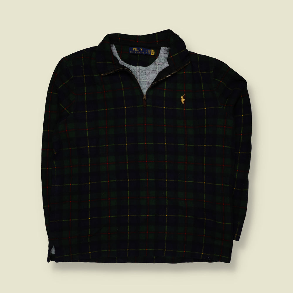2000s | Ralph Lauren | Tartan Check Quarter Zip Sweatshirt | Navy & Green