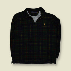 2000s | Ralph Lauren | Tartan Check Quarter Zip Sweatshirt | Navy & Green