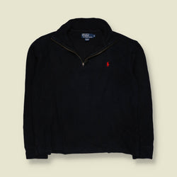 1990s | Ralph Lauren | Quarter Zip Sweatshirt | Dark Navy Blue - XL