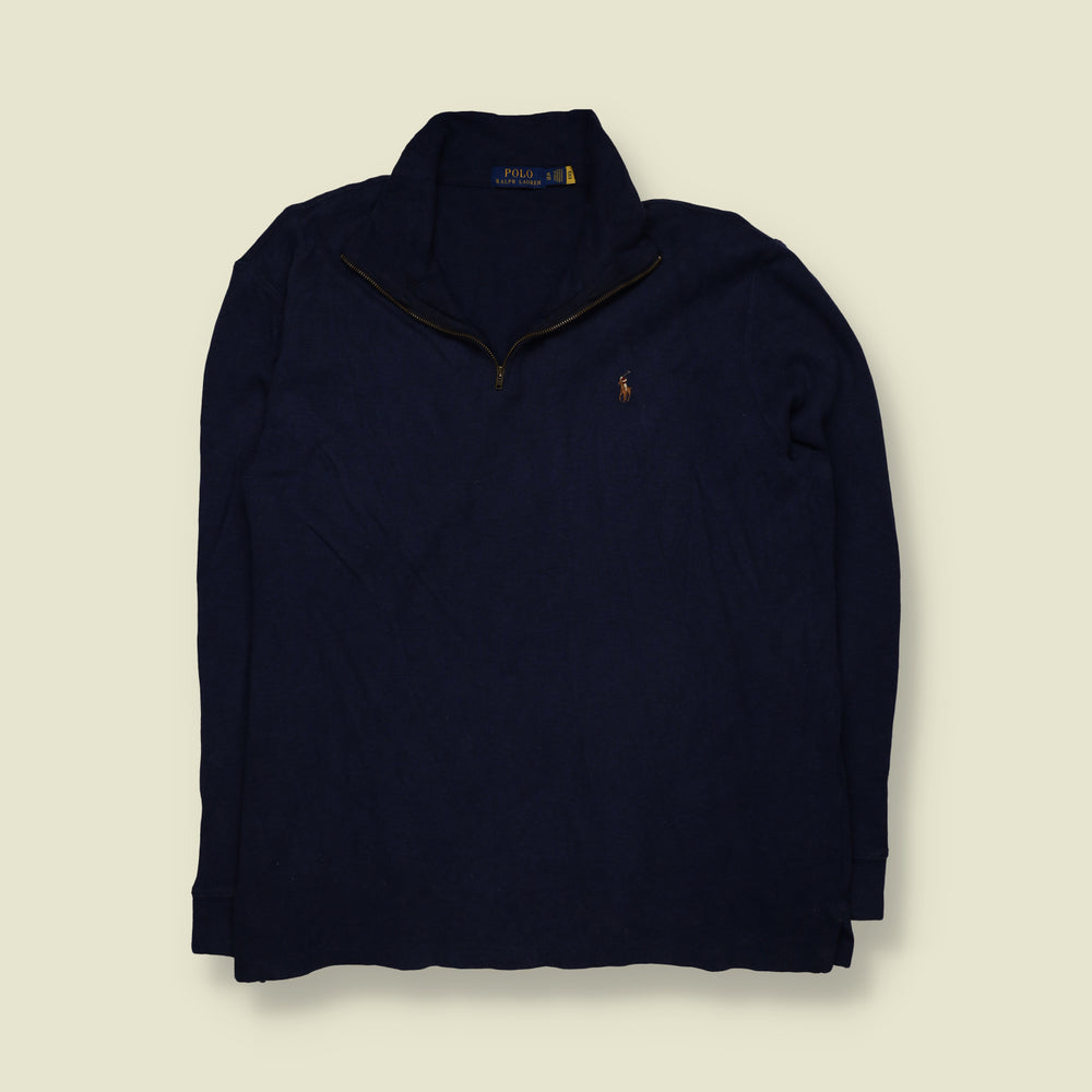 2000s | Ralph Lauren | Quarter Zip Sweatshirt | Navy Blue - 3XL