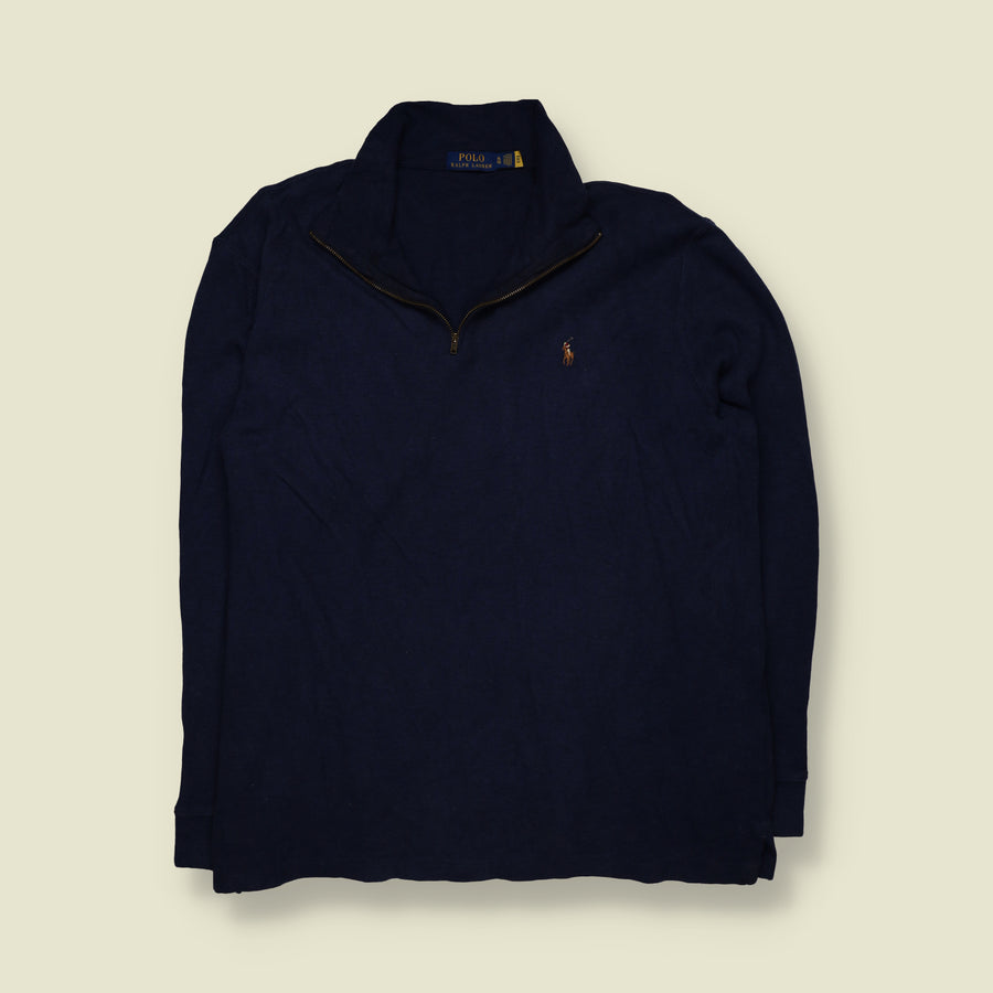 2000s | Ralph Lauren | Quarter Zip Sweatshirt | Navy Blue - 3XL