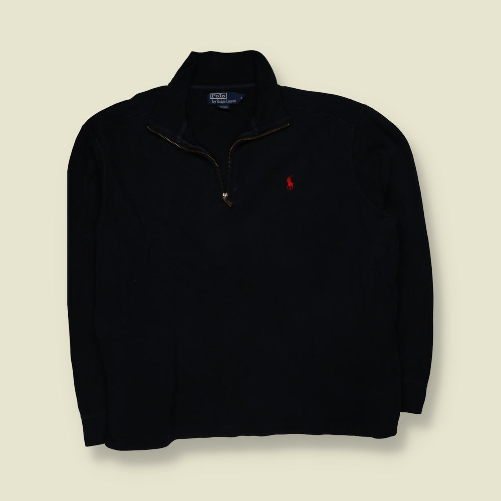 1990s | Ralph Lauren | Quarter Zip Sweatshirt | Dark Navy Blue - XL