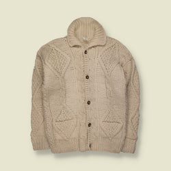 1980s | Hand Knit Wool Cable Knit Cardigan | Cream - S