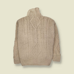 1980s | Hand Knit Wool Cable Knit Cardigan | Cream - S