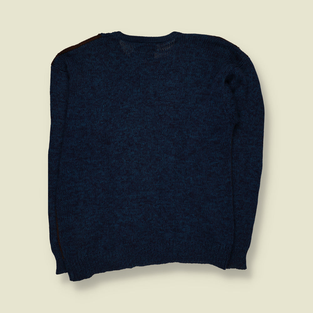 1980s | Pringle | Cable Knit Cotton Jumper | Navy, Brown & Green - XL