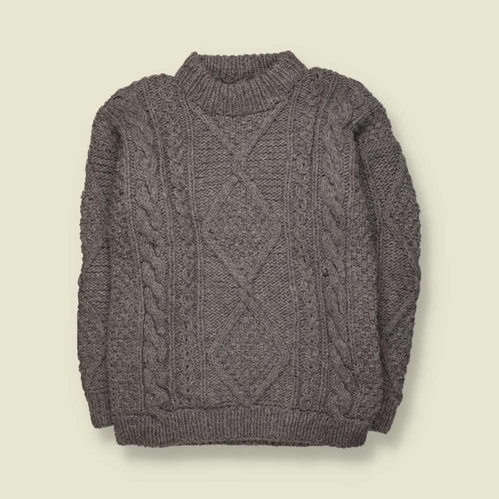1970s | Artesania | Hand Knit Cable Knit Wool Jumper | Grey - L