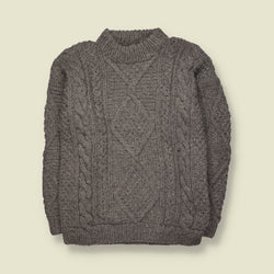 1970s | Artesania | Hand Knit Cable Knit Wool Jumper | Grey - L