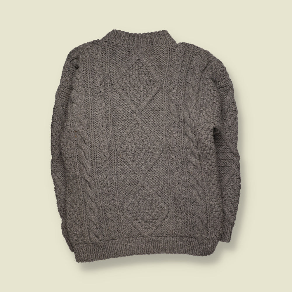 1970s | Artesania | Hand Knit Cable Knit Wool Jumper | Grey - L
