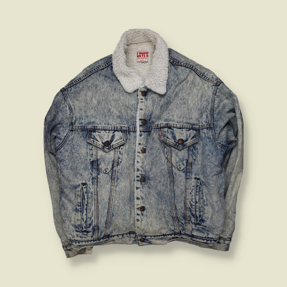 1980s | Levi’s | Made in USA Acid Wash Sherpa Lined Denim Jacket | Blue - XXL