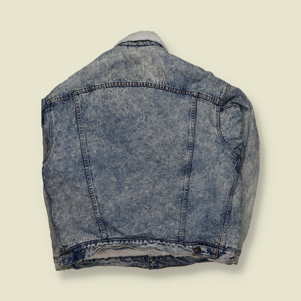 1980s | Levi’s | Made in USA Acid Wash Sherpa Lined Denim Jacket | Blue - XXL
