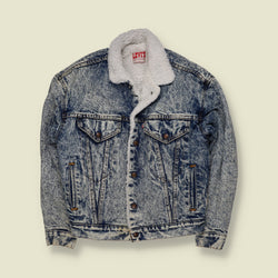 1980s | Levi’s | Made in USA Acid Wash Sherpa Lined Denim Jacket | Blue - S