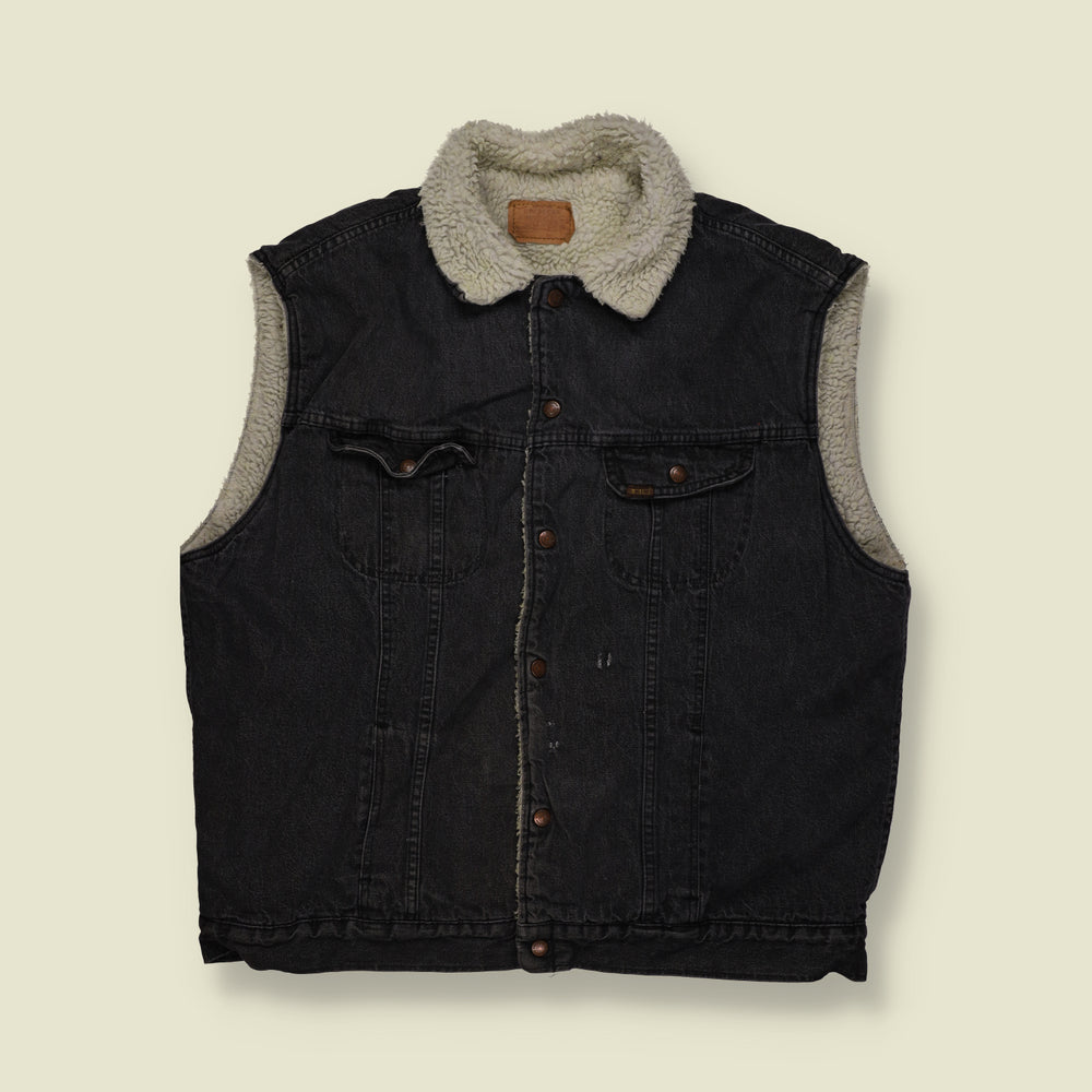 1980s | Roebucks | Sherpa Lined Denim Gilet | Black - 3XL