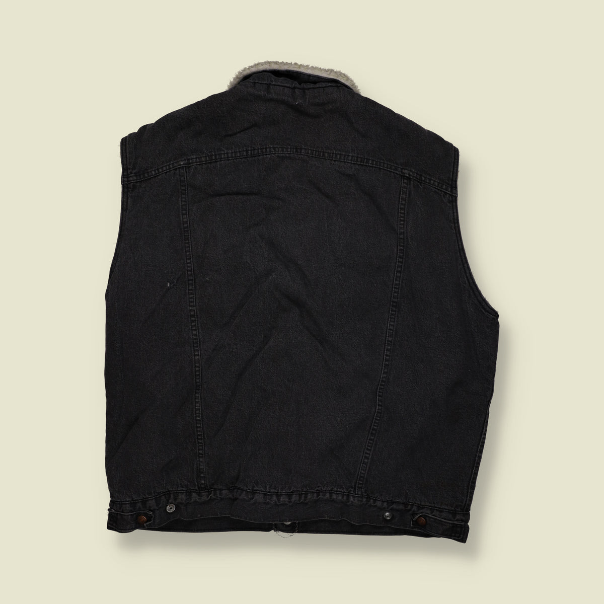 1980s | Roebucks | Sherpa Lined Denim Gilet | Black - 3XL