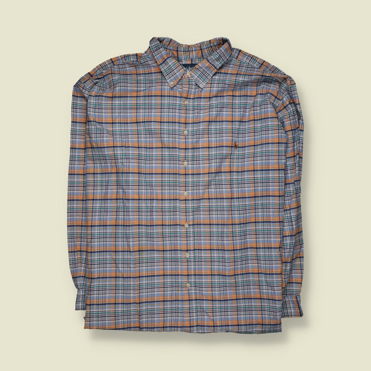 1990s | Ralph Lauren Checked Shirt | Blue, Orange & White - 13XL