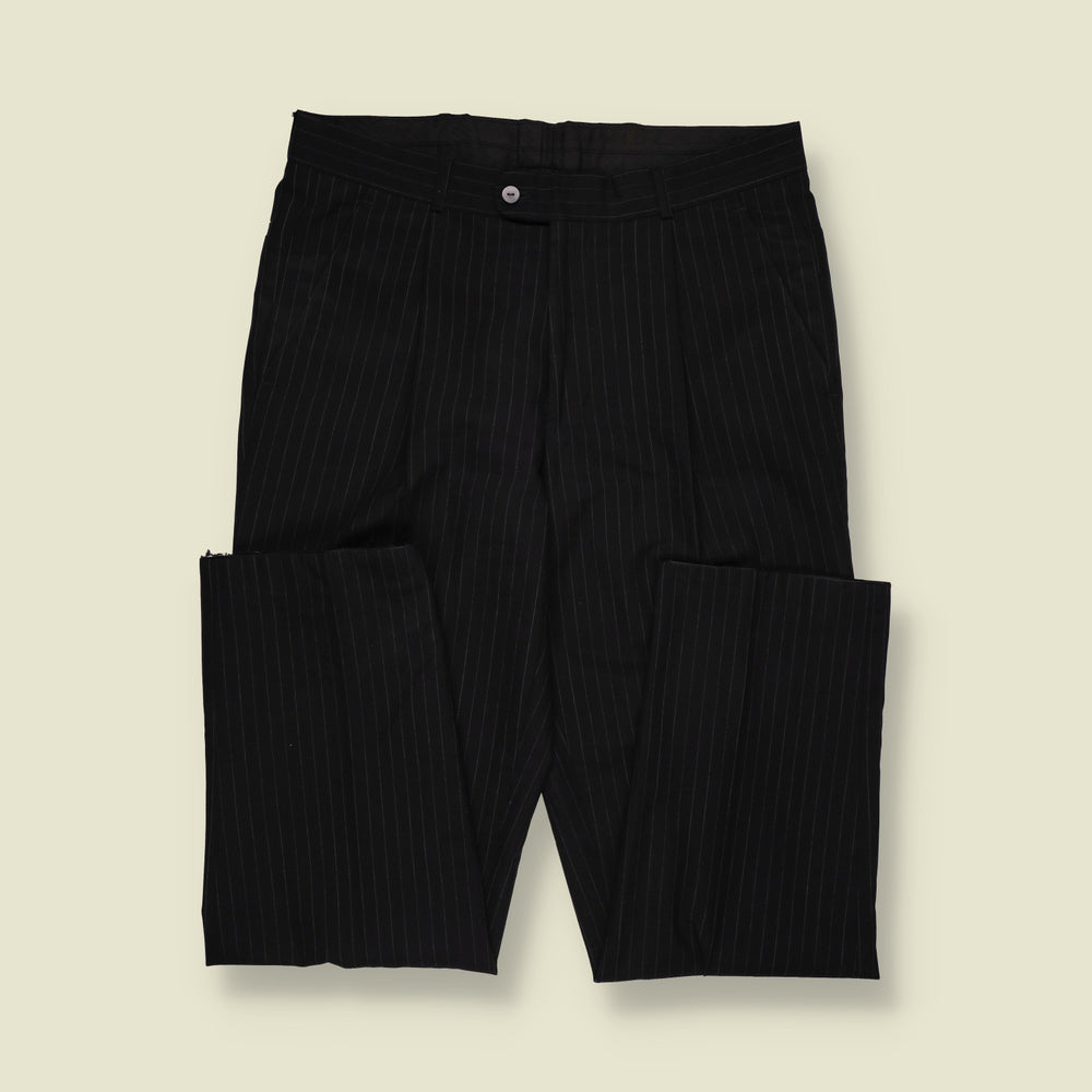1980s | Pinstripe Pleated Trousers | Black - W34