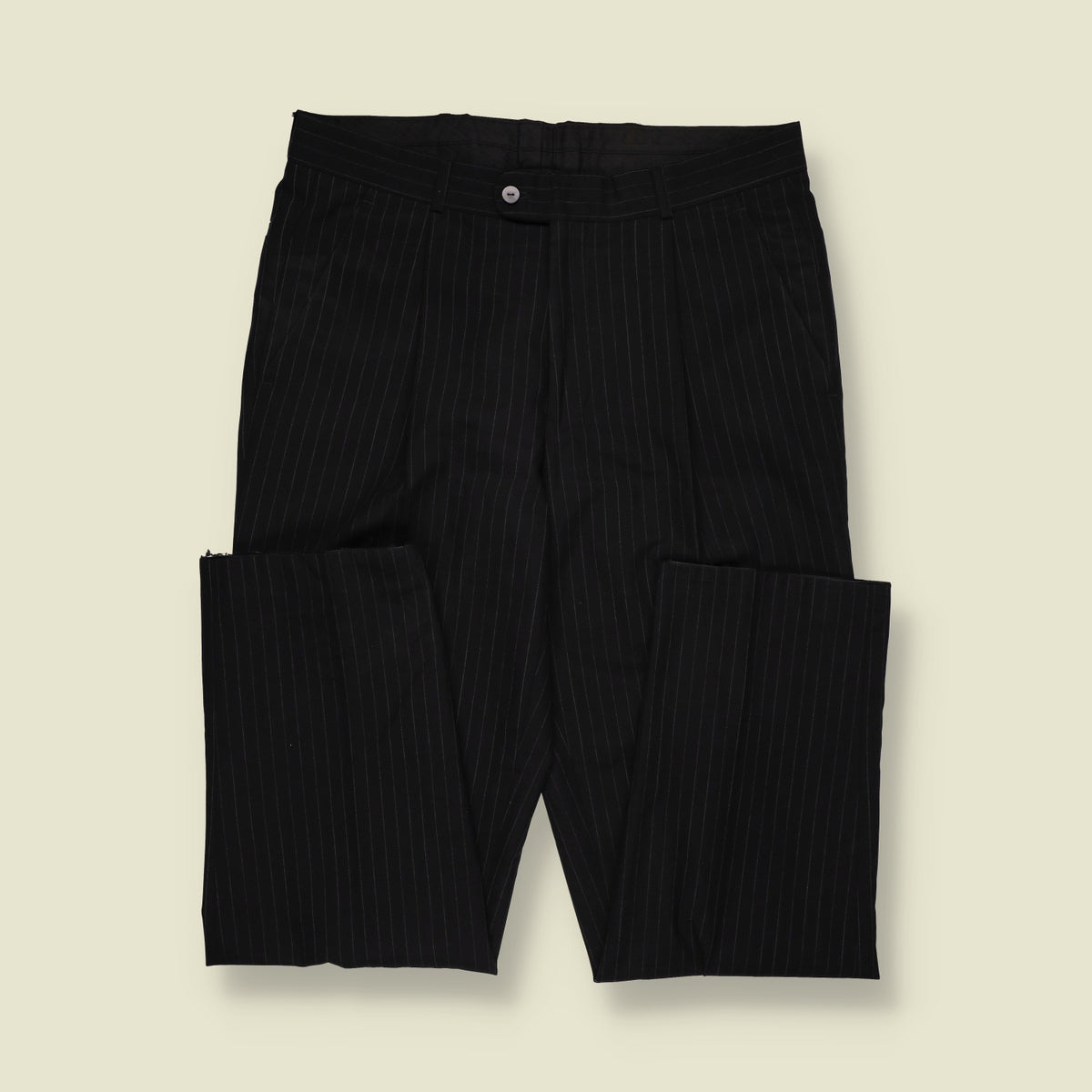 1980s | Pinstripe Pleated Trousers | Black - W34