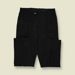 1980s | Pinstripe Pleated Trousers | Black - W34