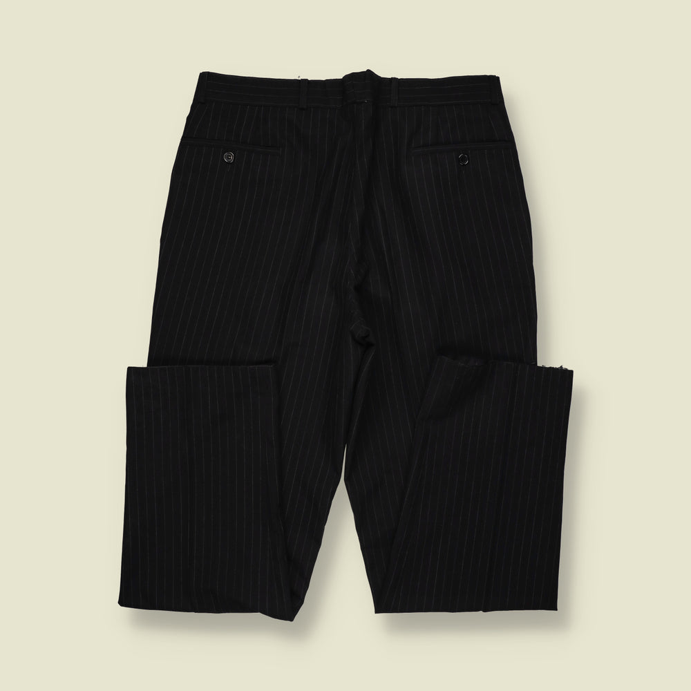 1980s | Pinstripe Pleated Trousers | Black - W34